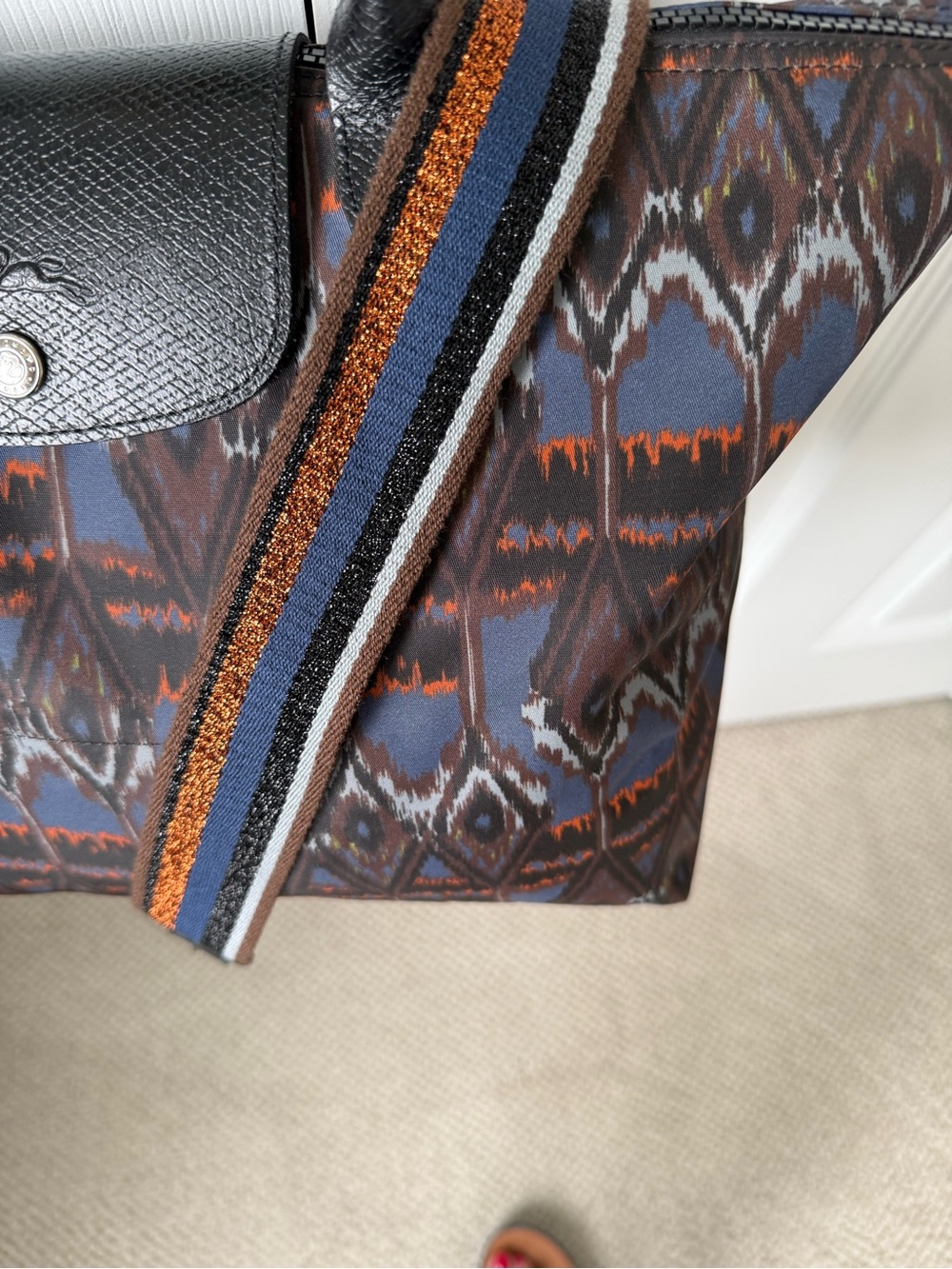 Longchamp Blue Brown Ikat Tote